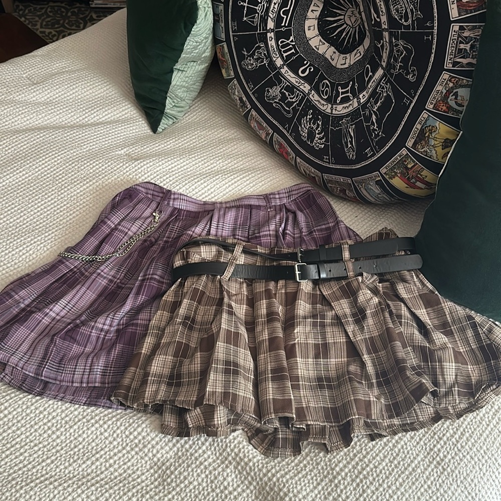 Goth Plaid Skirt BUNDLE (brown, black, purple) with accessories!
